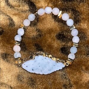Gold and White Stone Beaded Bracelet